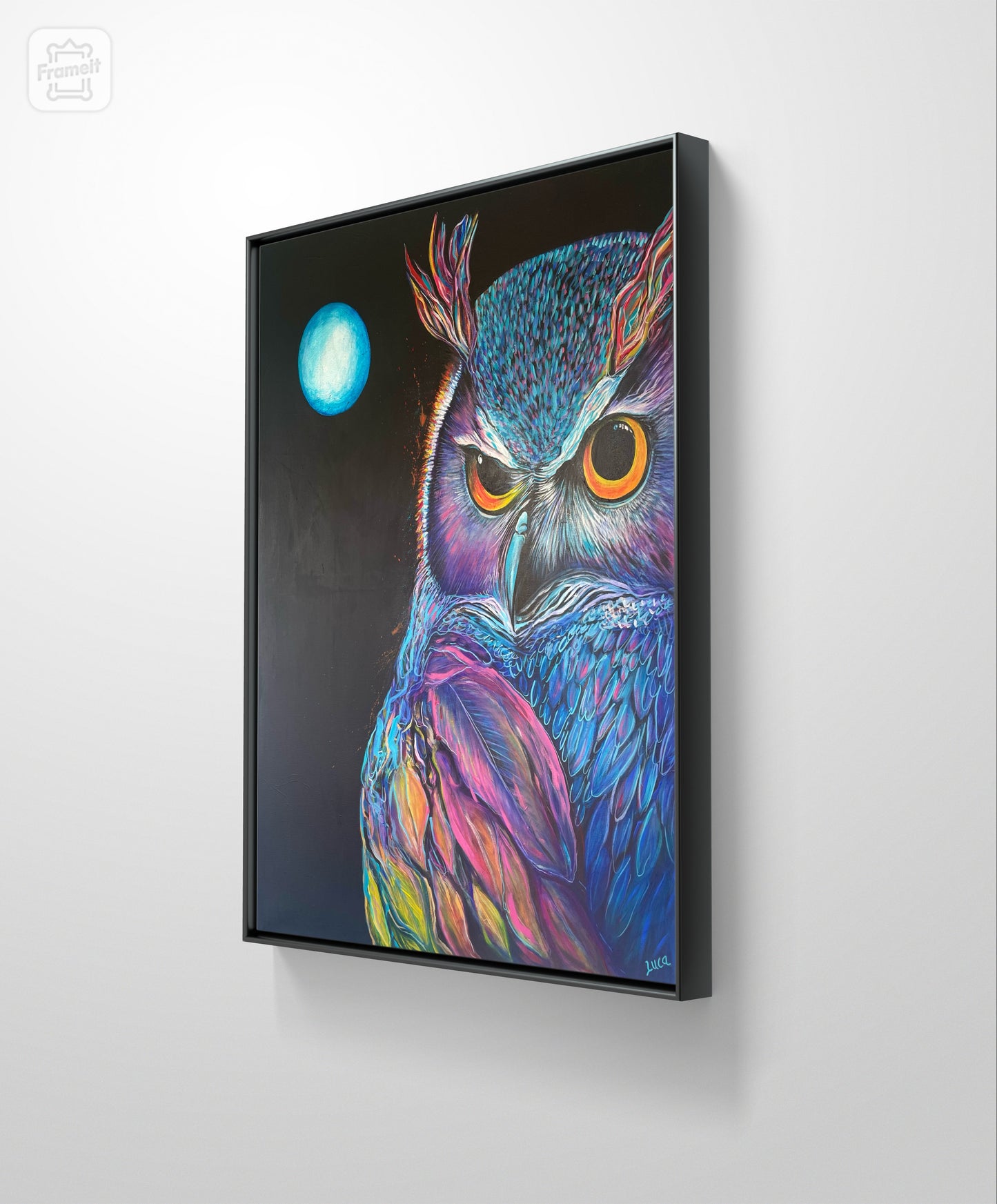 MYSTIC NIGHT RAINBOW OWL - 100x80cm/40x32 inch - Original Painting