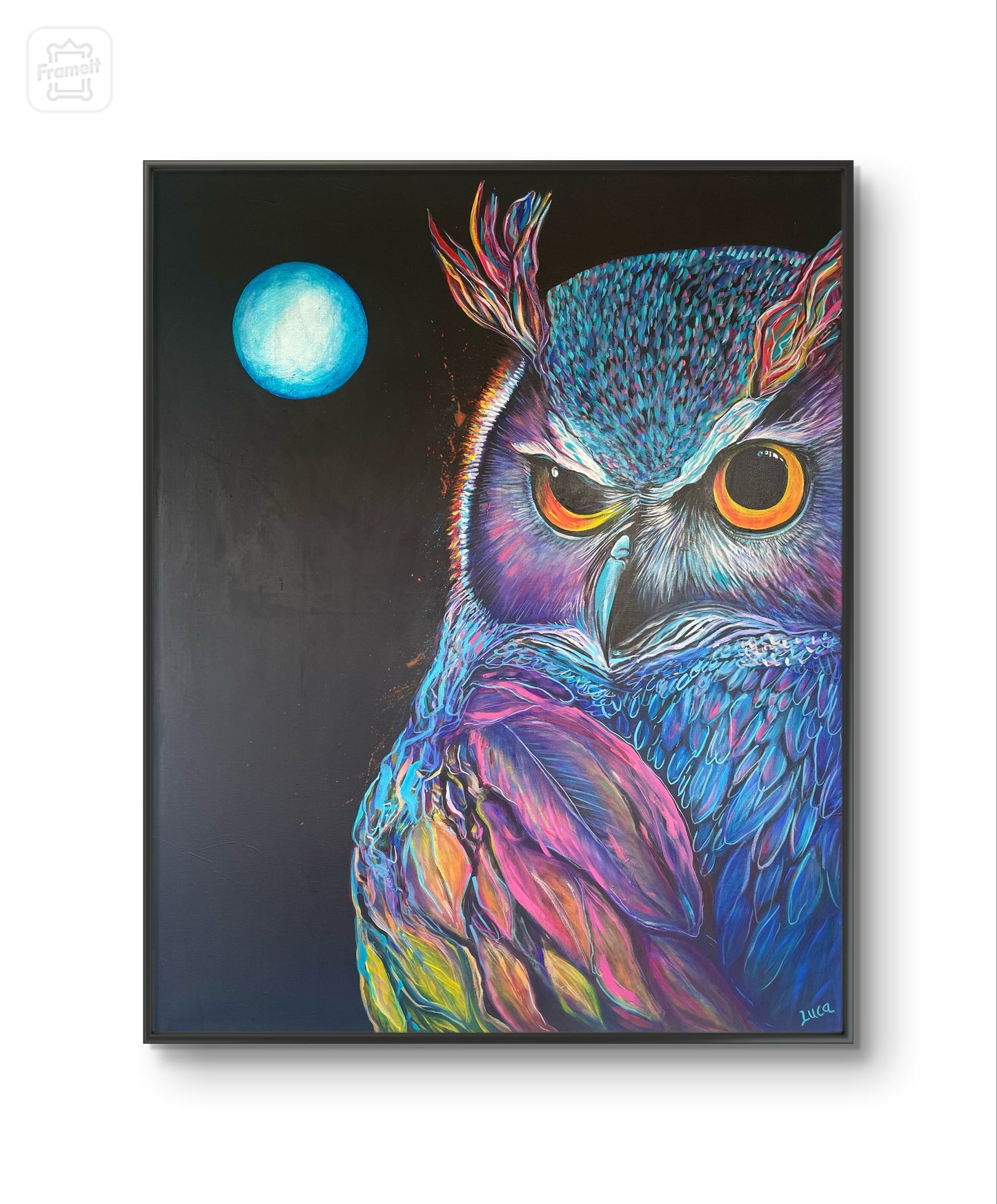 MYSTIC NIGHT RAINBOW OWL - 100x80cm/40x32 inch - Original Painting