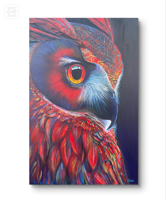 RED WATCHER OWL - 91x61cm - Original Painting
