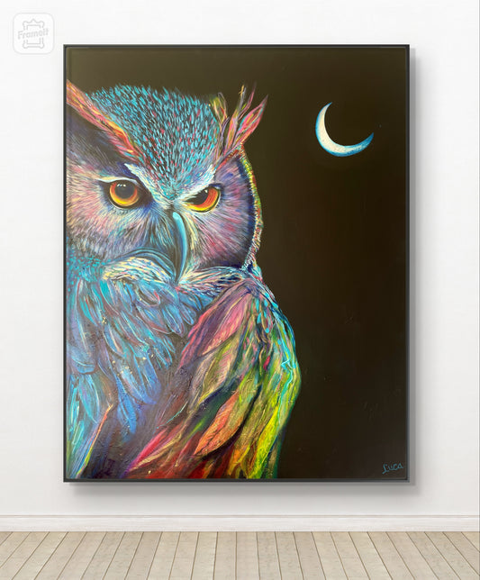 NIGHT RAINBOW OWL - 100x80cm - Original Painting