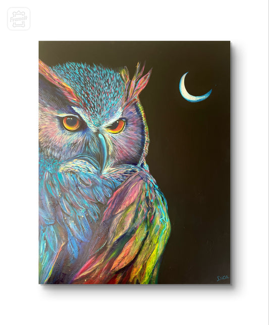 Night Rainbow Owl 🦉 - Gallery Wrapped canvas print