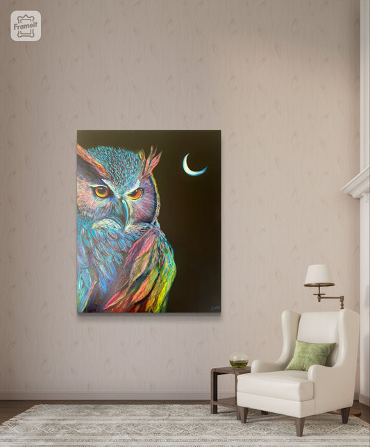 Night Rainbow Owl 🦉 - Gallery Wrapped canvas print