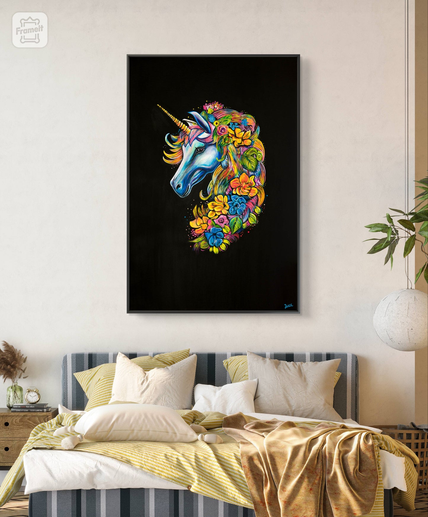 FLORAL FANTASIA UNICORN - 36x24inch/91x61cm - Original Painting - send a message to discuss pricing and to purchase