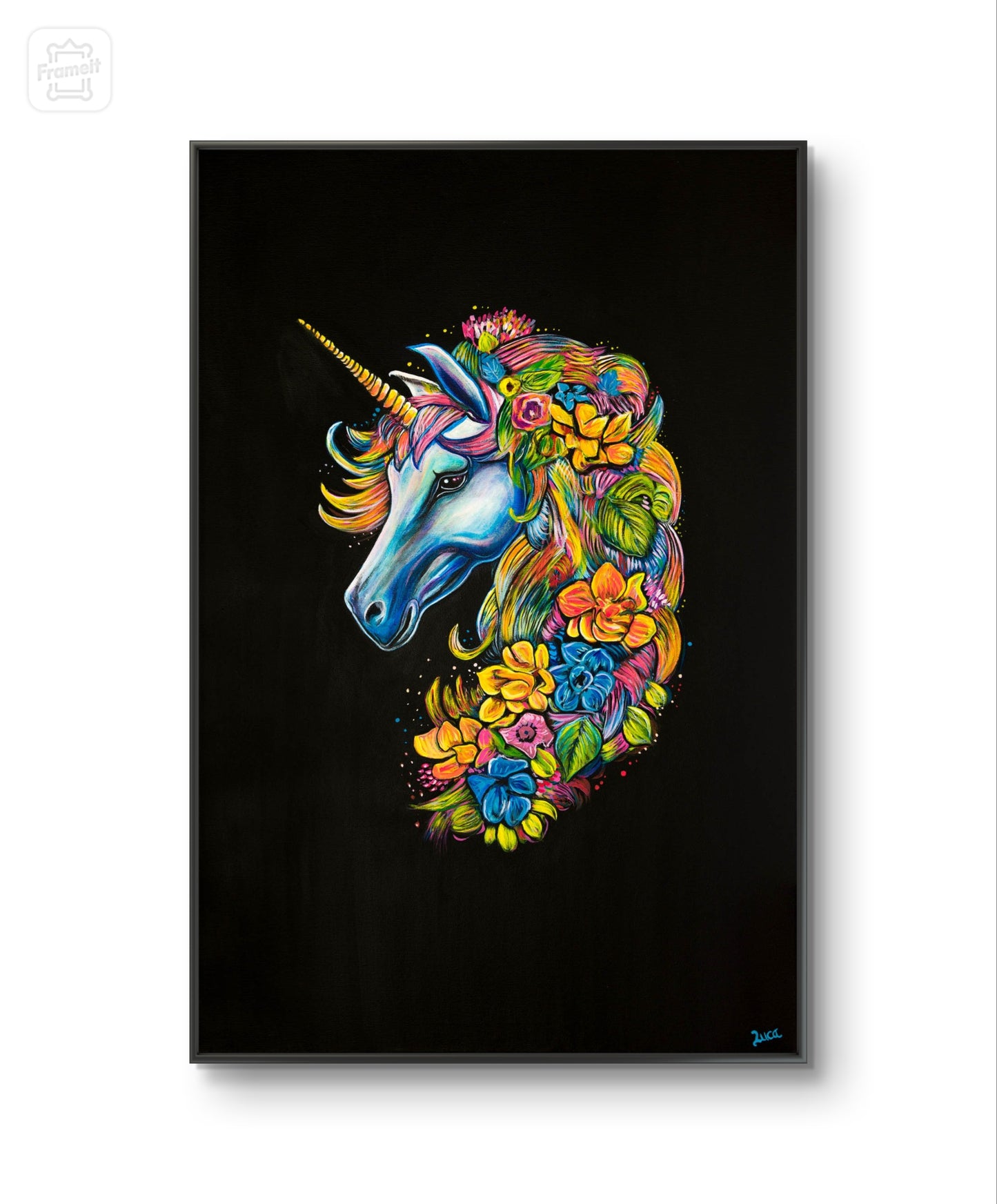 FLORAL FANTASIA UNICORN - 36x24inch/91x61cm - Original Painting - send a message to discuss pricing and to purchase