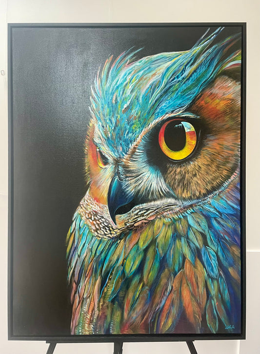 SUNSET HORIZON WATCHER OWL - 100x76 cm/40x30 inch - Original Painting