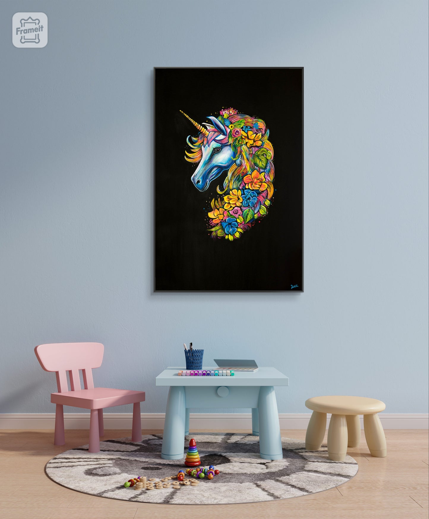 FLORAL FANTASIA UNICORN - 36x24inch/91x61cm - Original Painting - send a message to discuss pricing and to purchase