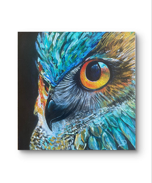 SUNSET HORIZON WATCHER OWL - Custom Painting 8x8” / 20x20cm - Original Painting