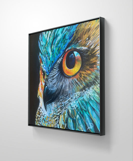 SUNSET HORIZON WATCHER OWL - Custom Painting 8x8” / 20x20cm - Original Painting