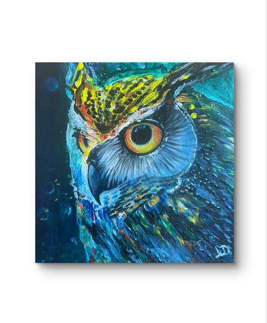 THE ENCHANTED OWL - Custom Painting 8x8” / 20x20cm - Original Painting