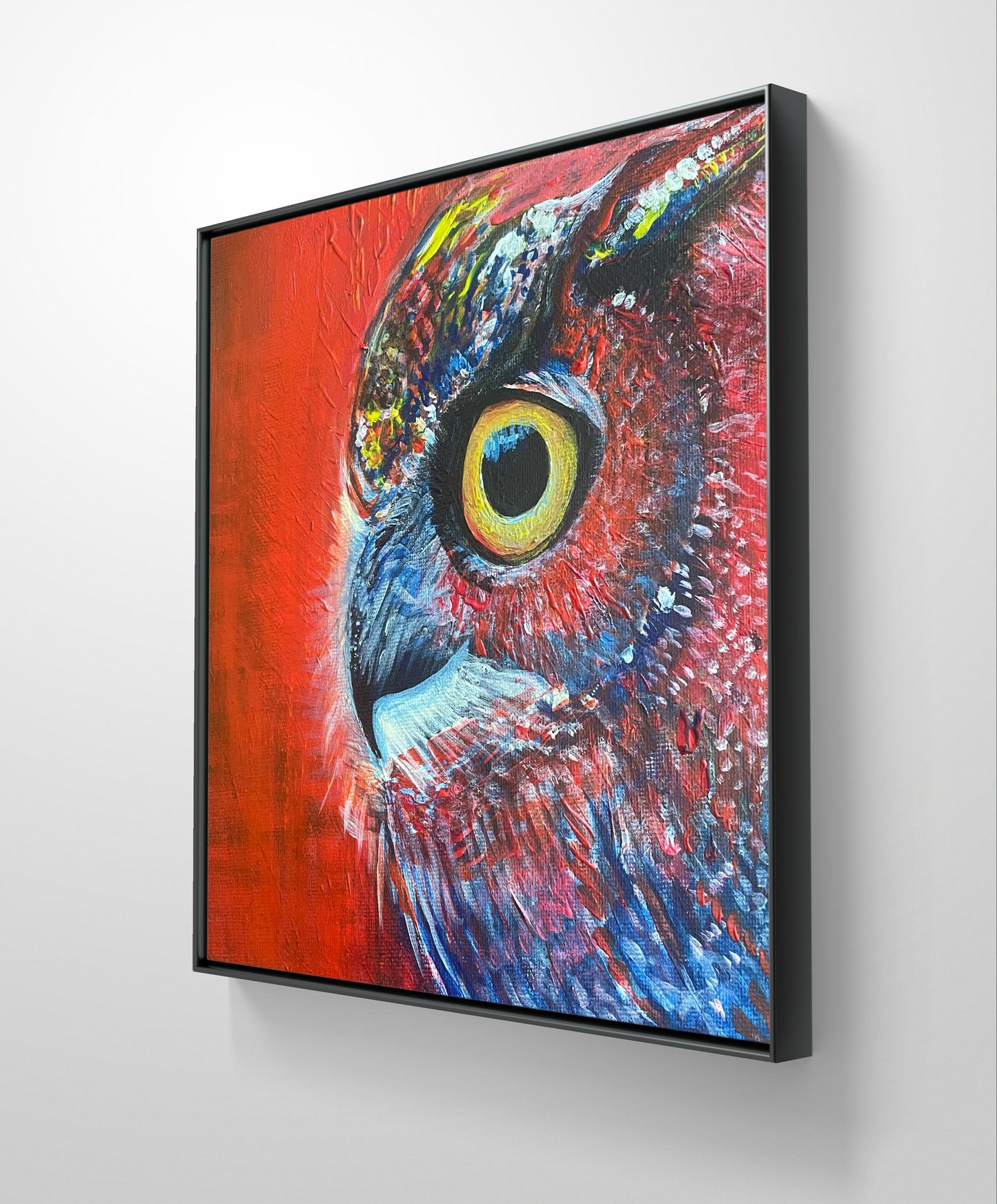 CRIMSON GAZE OWL - Custom Painting 8x8” / 20x20cm - Original Painting