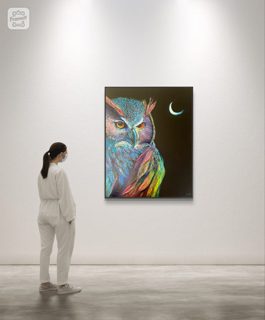 Night Rainbow 🌈 Owl  - 100x80cm - Original Painting