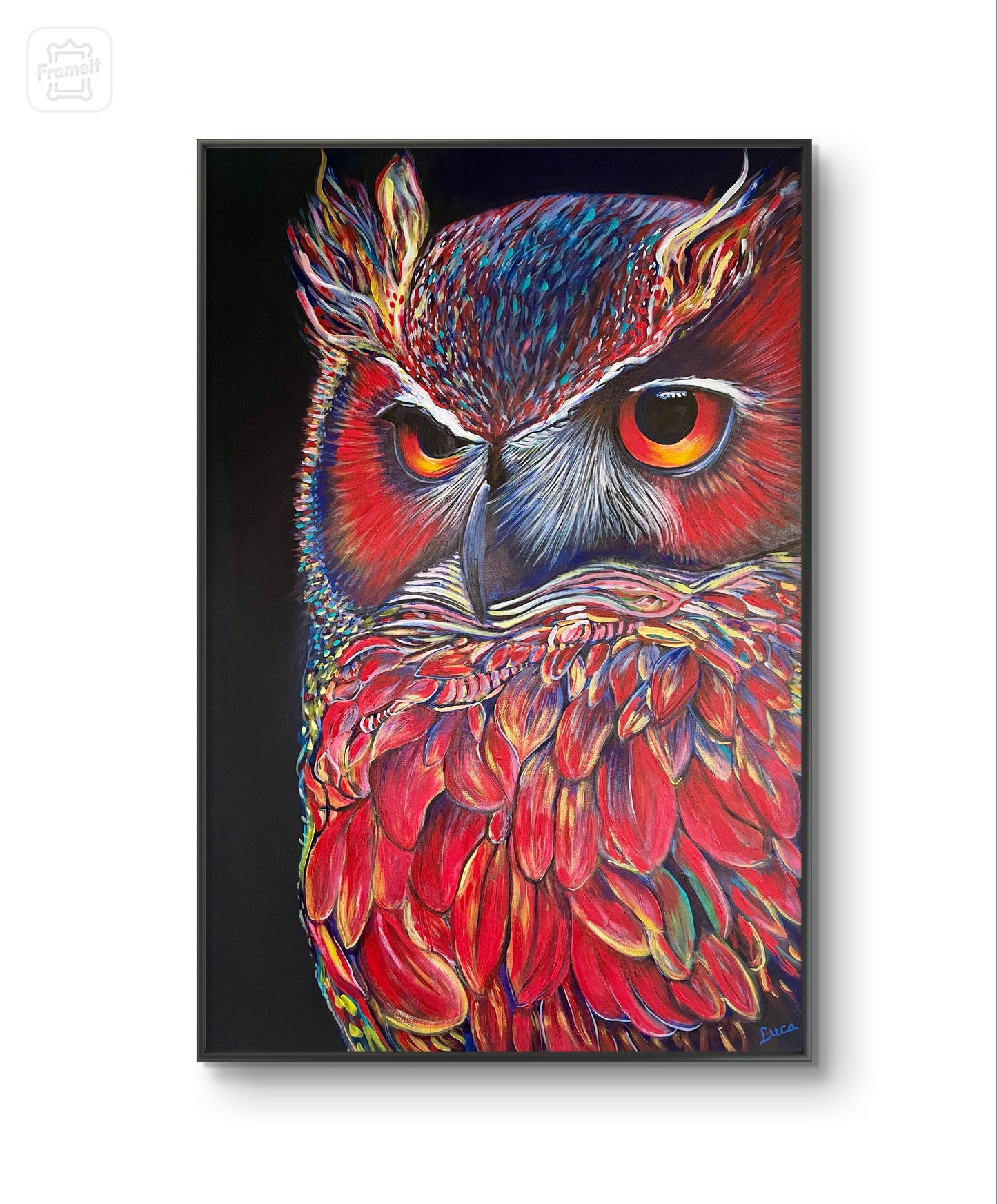 SCARLET GUARDIAN OWL - 36x24inch/91x61cm - Original Painting