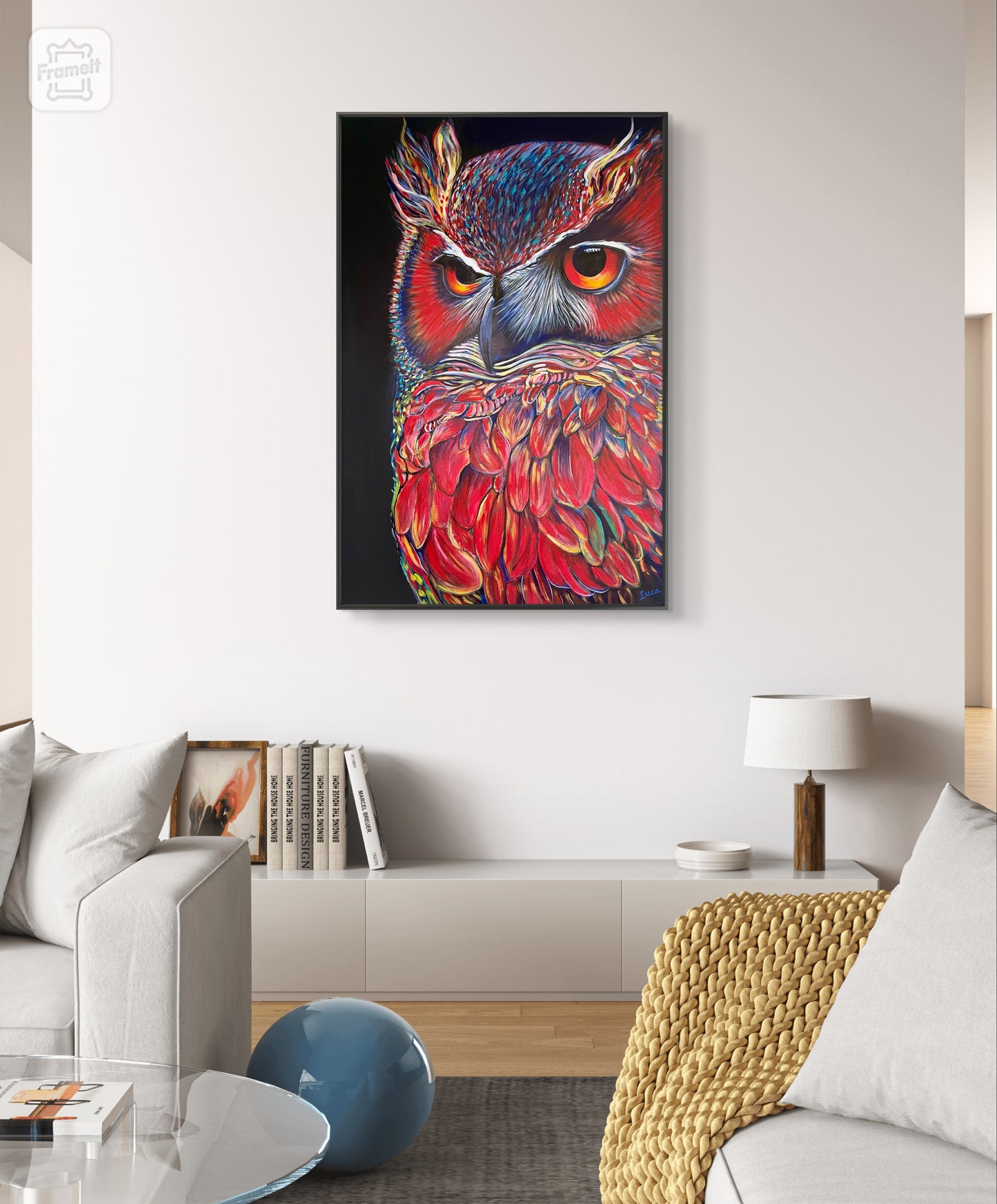 SCARLET GUARDIAN OWL - 36x24inch/91x61cm - Original Painting