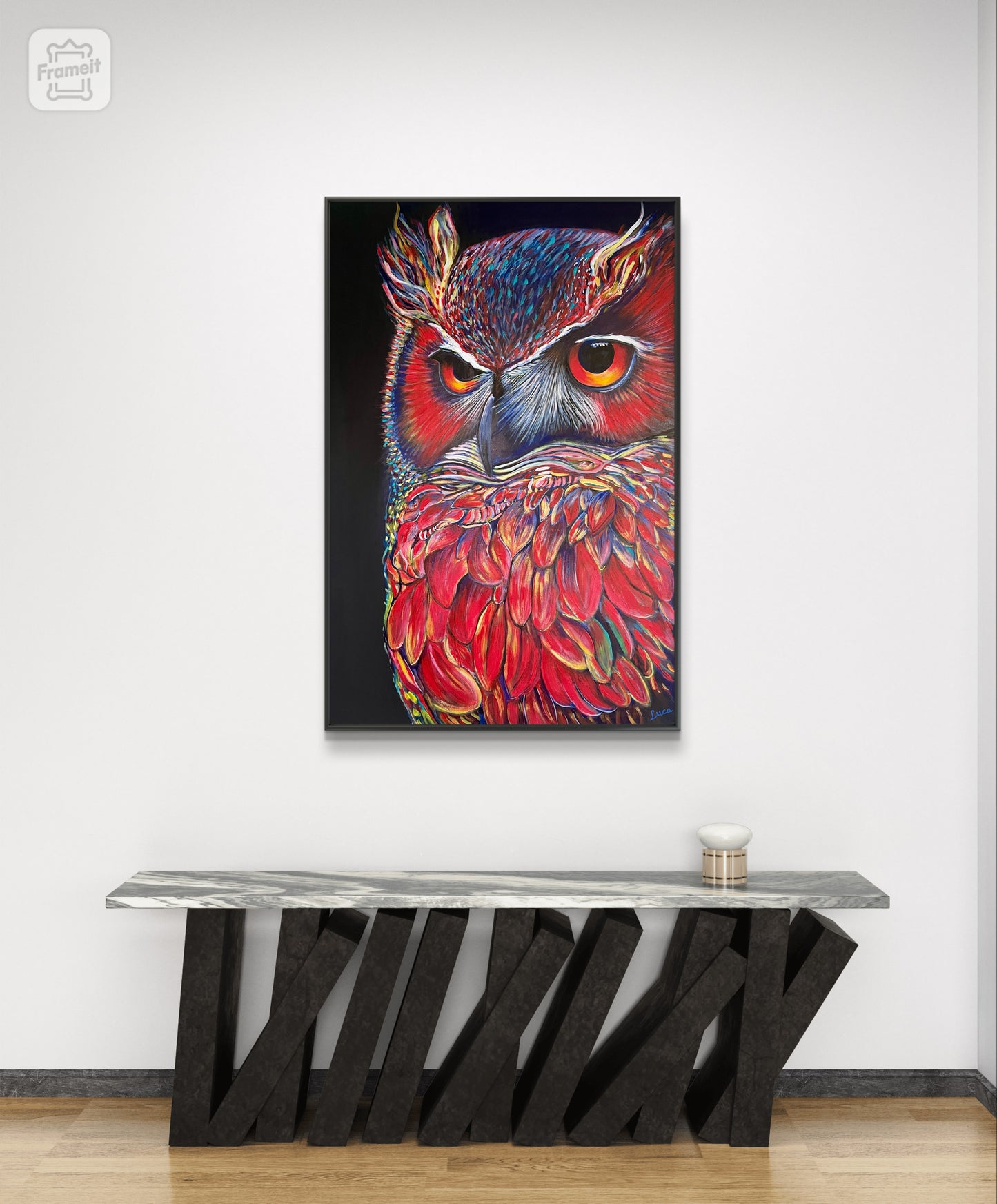 SCARLET GUARDIAN OWL - 36x24inch/91x61cm - Original Painting