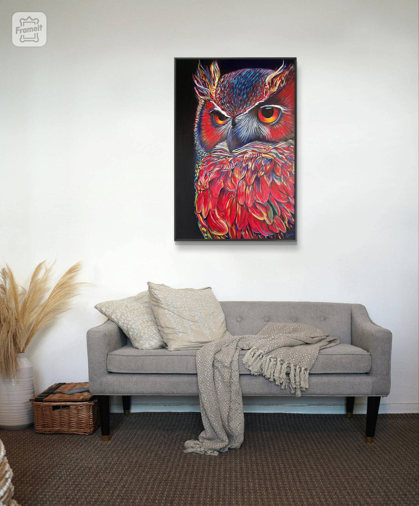 SCARLET GUARDIAN OWL - 36x24inch/91x61cm - Original Painting