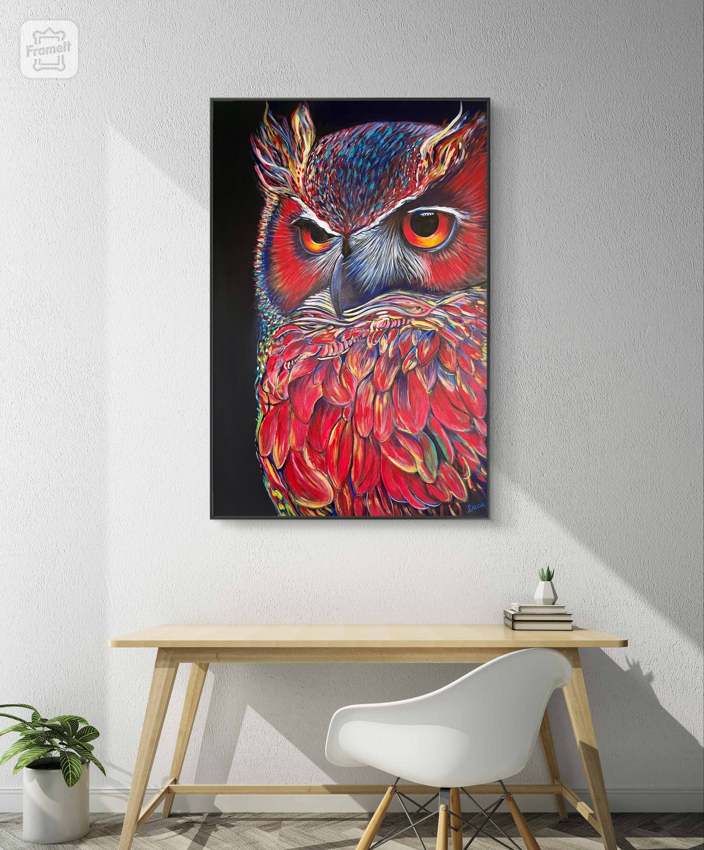 SCARLET GUARDIAN OWL - 36x24inch/91x61cm - Original Painting